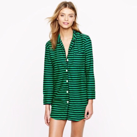 J. Crew Other - J. Crew Flannel Green & Navy Stripe Night Dress
